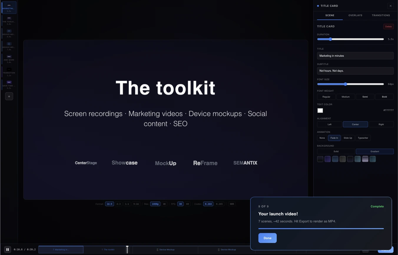 Shwcase - in-browser launch-video studio